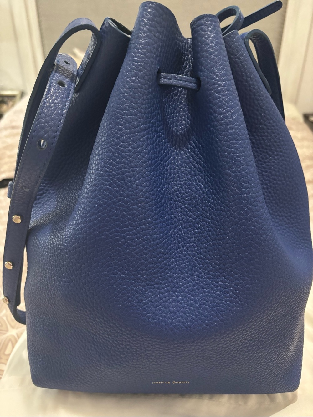 Mansur Gavriel Royal Blue Pebbled Leather Drawstring Bucket Bag